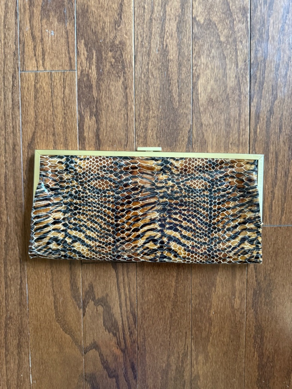 HOBO international Lauren double frame clutch wallet python print leather